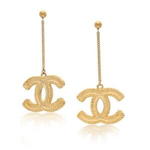 CHANEL Gold-Tone Textured Drop Earrings